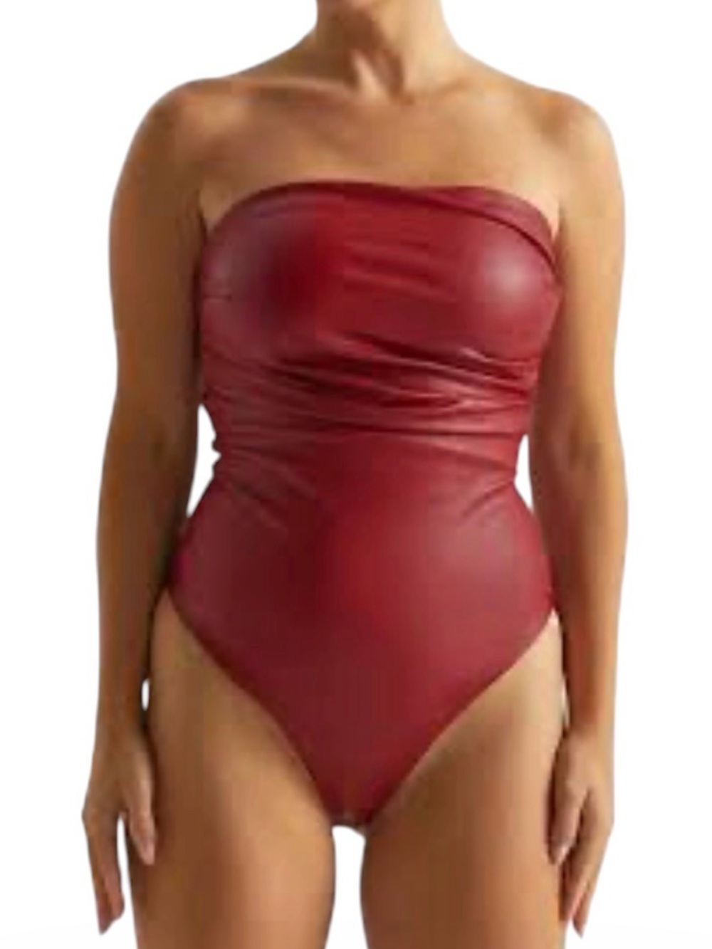 naked wardrobe Strapless Burgundy One-Piece Swimsuit